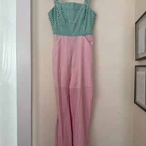 BCBG Green and Pink Striped Jumpsuit